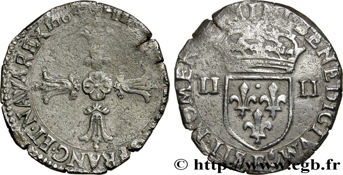 HENRI IV LE GRAND Quart d écu, croix feuillue de face 1604 Angers TB