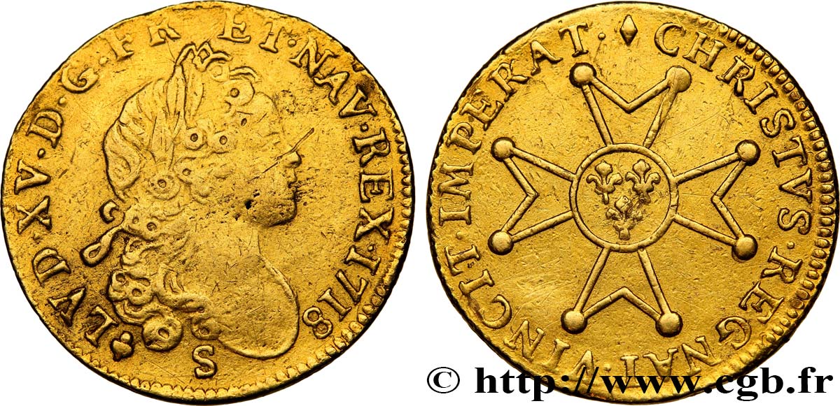 LOUIS XV DIT LE BIEN AIMÉ Louis d’or à la croix de chevalier 1718 Reims TTB