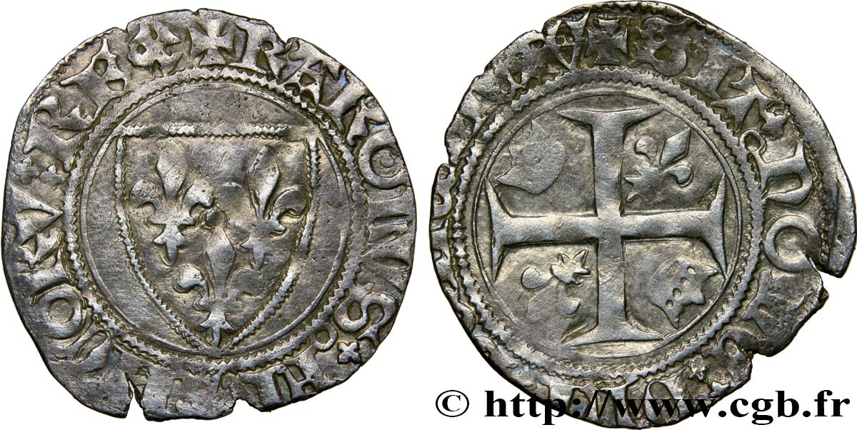CHARLES VI LE FOU OU LE BIEN AIMÉ Blanc dit guénar n.d. Sainte-Menehould ou Châlons-en-Champagne TB