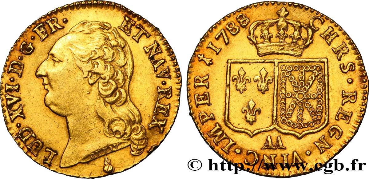 LOUIS XVI Louis d or aux écus accolés 1788 Metz AU/AU
