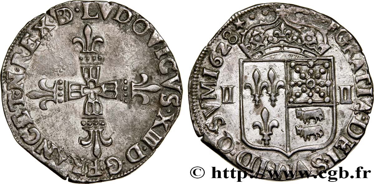LOUIS XIII  Quart d écu de Béarn 1628 Morlaàs AU