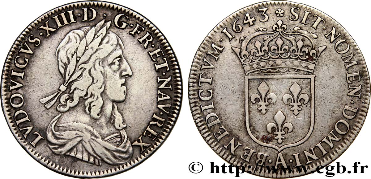 LOUIS XIII LE JUSTE Demi-écu, buste drapé et cuirassé (2e buste de Jean Warin) 1643 Paris, Monnaie de Matignon TTB/TTB+