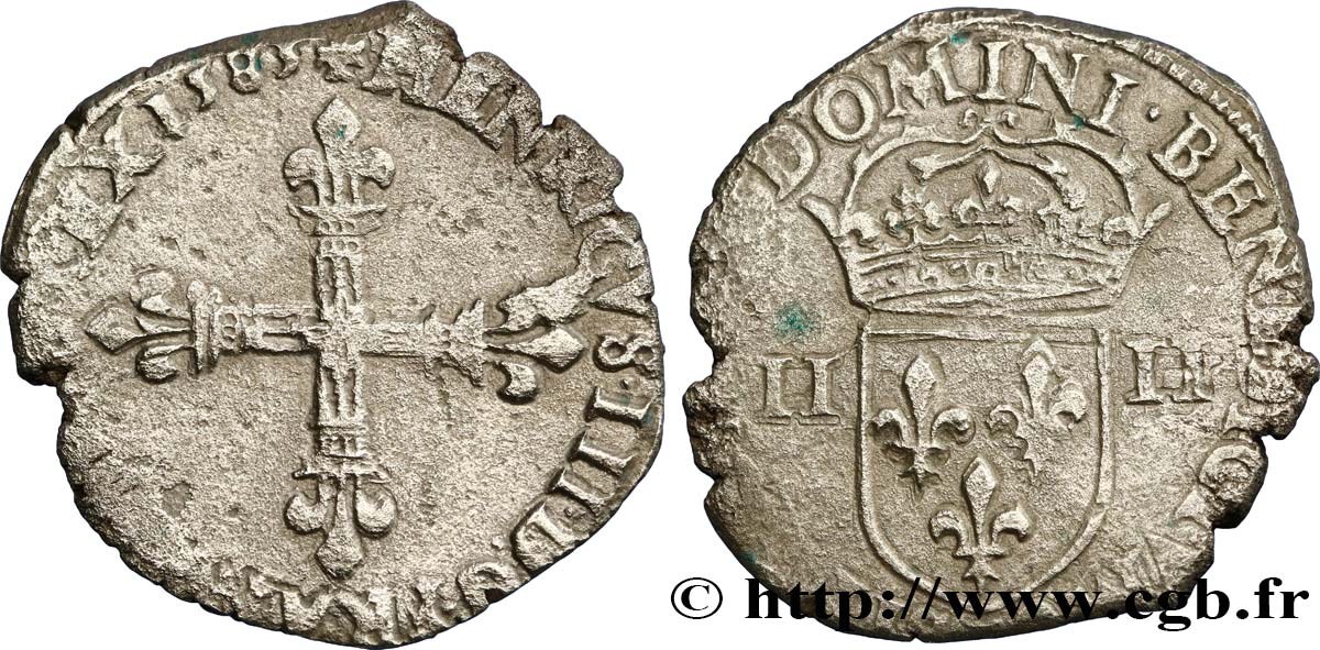 HENRY III Quart d écu, croix de face 1583 Bayonne VF