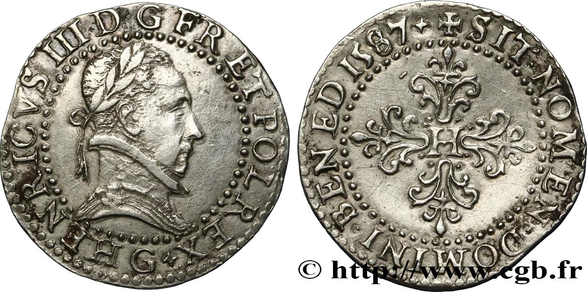 HENRY III Demi-franc au col plat 1587 Poitiers fVZ/VZ