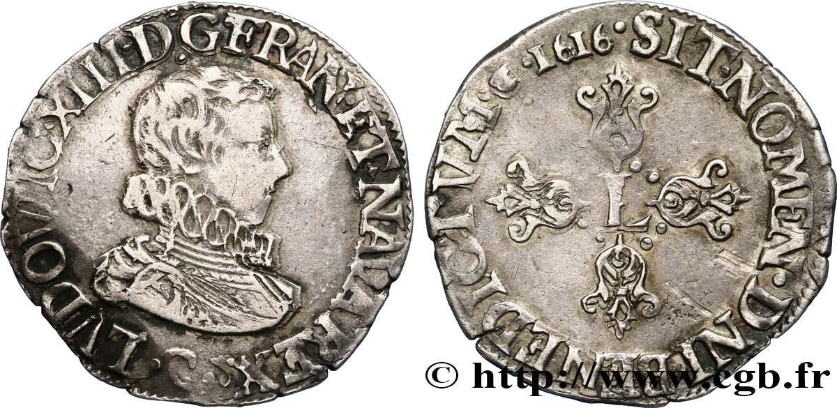 LOUIS XIII  Demi-franc à la tête nue adolescente de Saint-Lô 1616 Saint-Lô XF