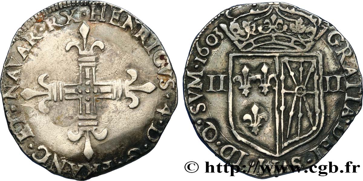 HENRY IV Quart d écu de Navarre 1603 Saint-Palais XF