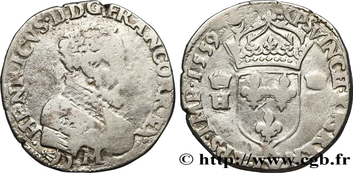 FRANCIS II. COINAGE IN THE NAME OF HENRY II Teston à la tête nue, 3e type 1559 Bordeaux VF