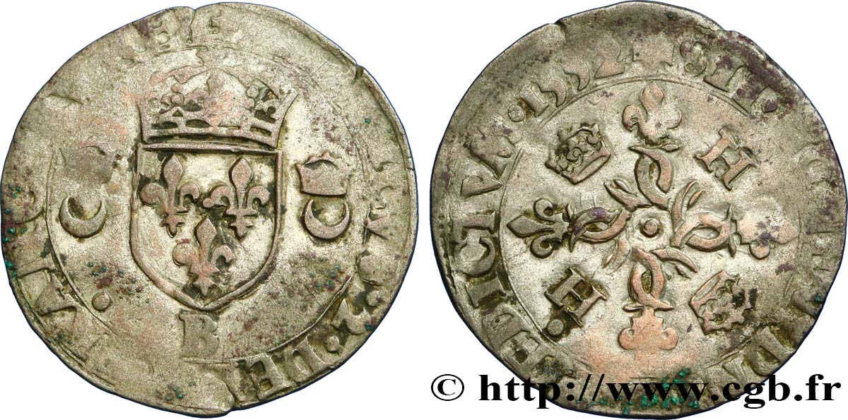 HENRI II Douzain aux croissants 1552 Rouen TB