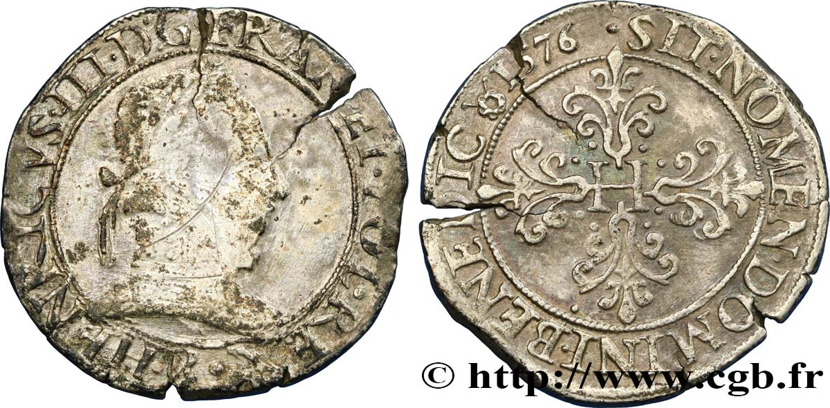 HENRY III Franc au col plat 1576 Rouen VF/XF