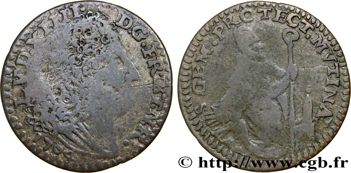 ITALY - MODENA - LOUIS XIV  THE SUN KING  Georgin ou quart de livre 1704 Modène VG/F