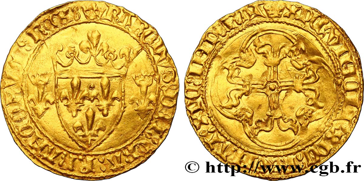 CHARLES VII LE VICTORIEUX Écu d or à la couronne ou écu neuf 12/08/1445 Angers TTB+