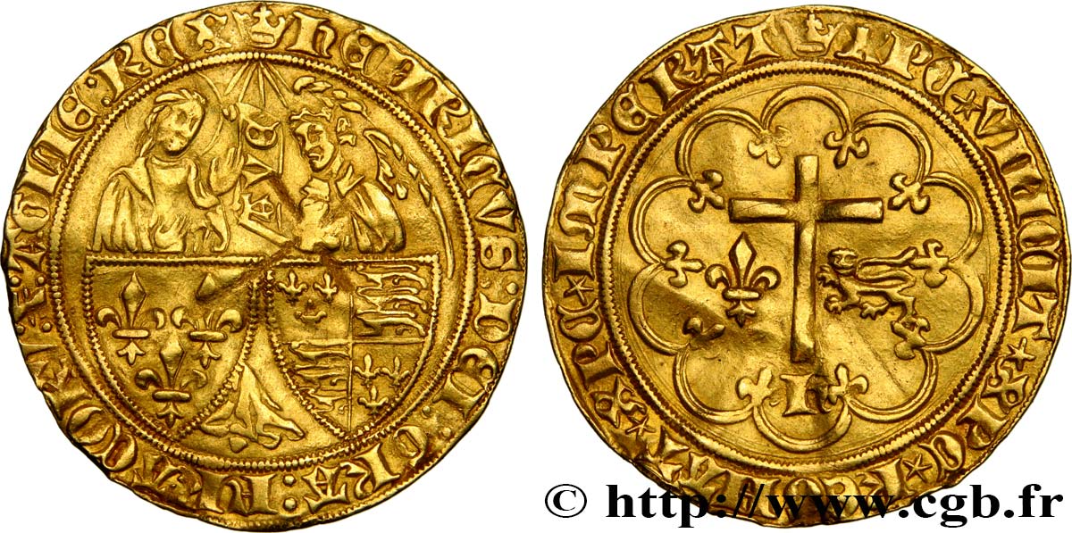 HENRY VI DE LANCASTRE - ROI DE FRANCE (1422-1453) - ROI D ANGLETERRE (1422-1461) et (1470-1471) Salut d or 06/09/1423 Paris TTB/TTB+