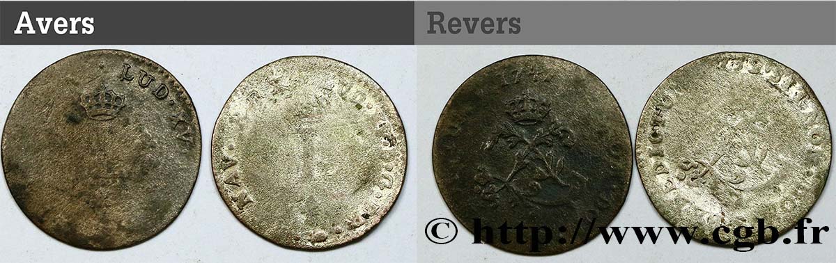 LOUIS XV DIT LE BIEN AIMÉ Double sol de billon, lot de 2 ex. n.d. B