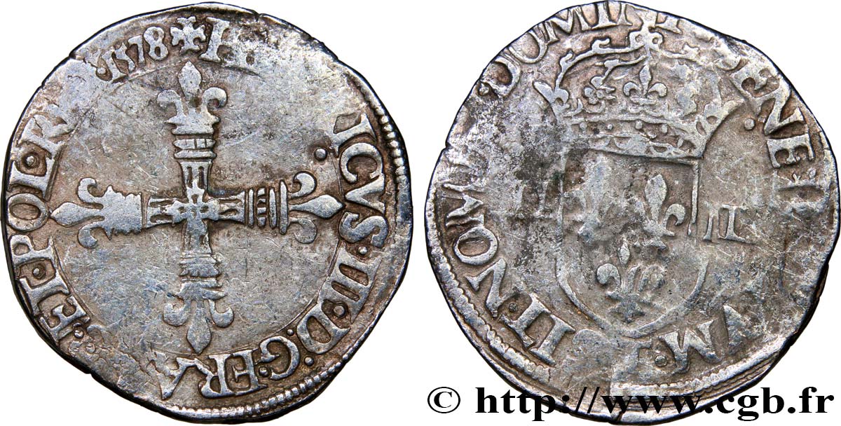 HENRY III Quart d écu, croix de face 1578 Nantes BC/BC+