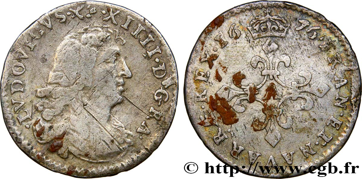 LOUIS XIV LE GRAND OU LE ROI SOLEIL Quatre sols à la croix formée de lis 1676 Paris TB