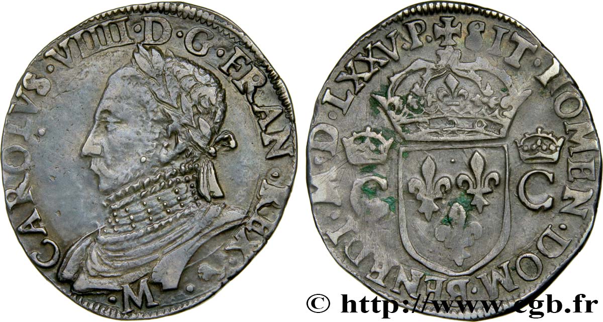 HENRY III. COINAGE AT THE NAME OF CHARLES IX Teston, 10e type 1575 (MDLXXV) Toulouse AU/XF