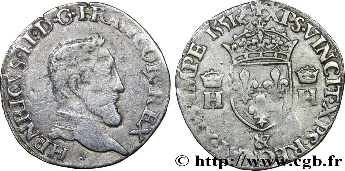 HENRY II Demi-teston à la tête nue, 1er type 1551 Aix-en-Provence BC/BC+