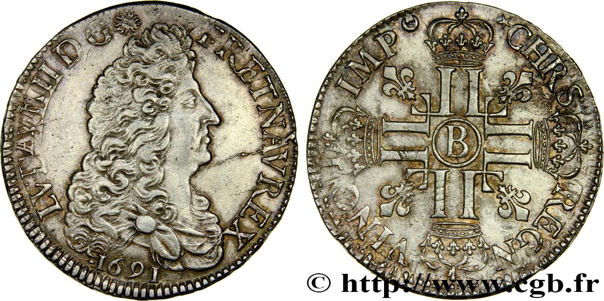 LOUIS XIV  THE SUN KING  Écu aux huit L, 1er type 1691 Rouen SPL