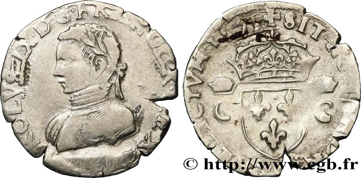 HENRY III. COINAGE AT THE NAME OF CHARLES IX Demi-teston, 2e type 1575  VF