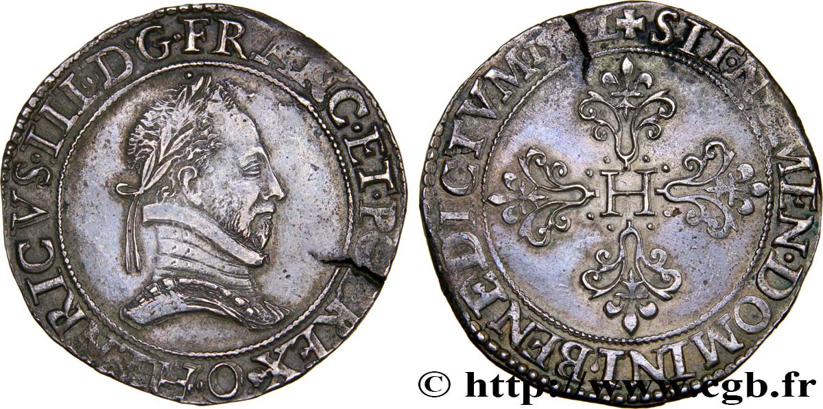 HENRI III Franc au col plat 157(?) Riom TTB+