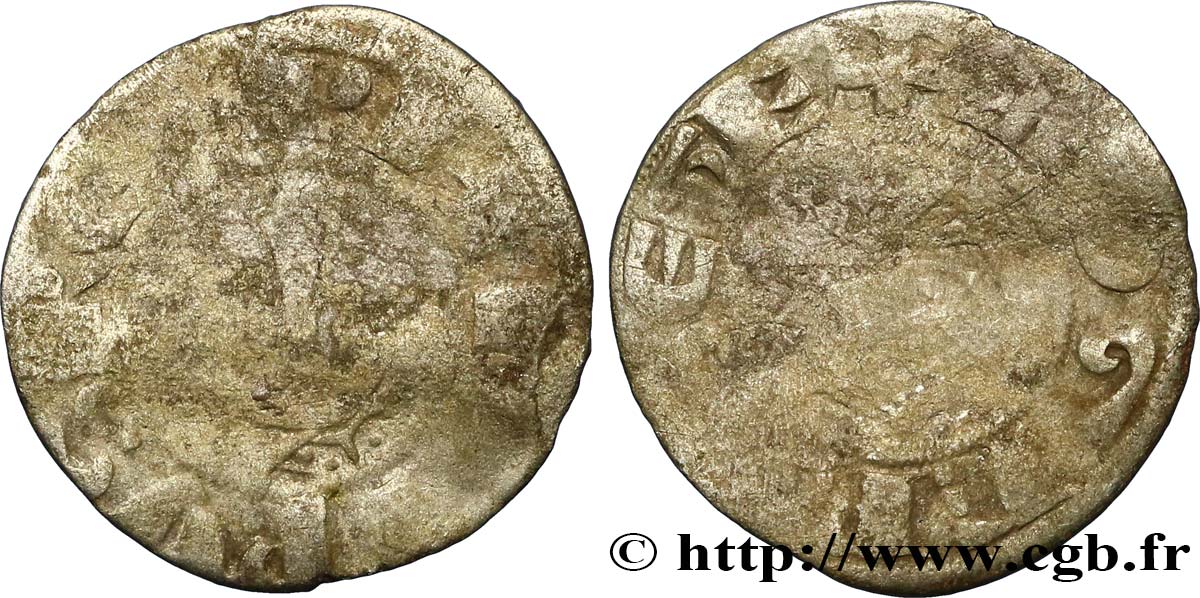 PHILIP II AUGUSTUS AND ROGER II OF ROSOI Denier c. 1180-1201 Laon VG