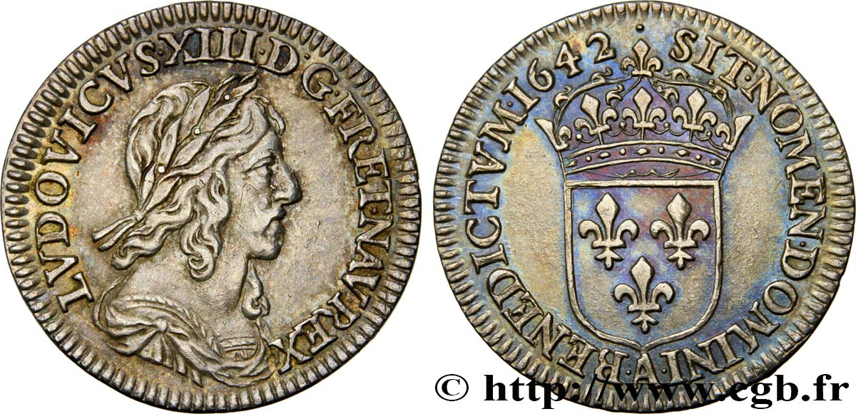 LOUIS XIII LE JUSTE Douzième d écu, buste drapé et cuirassé (2e buste de Jean Warin) 1642 Paris, Monnaie de Matignon TTB+/SUP