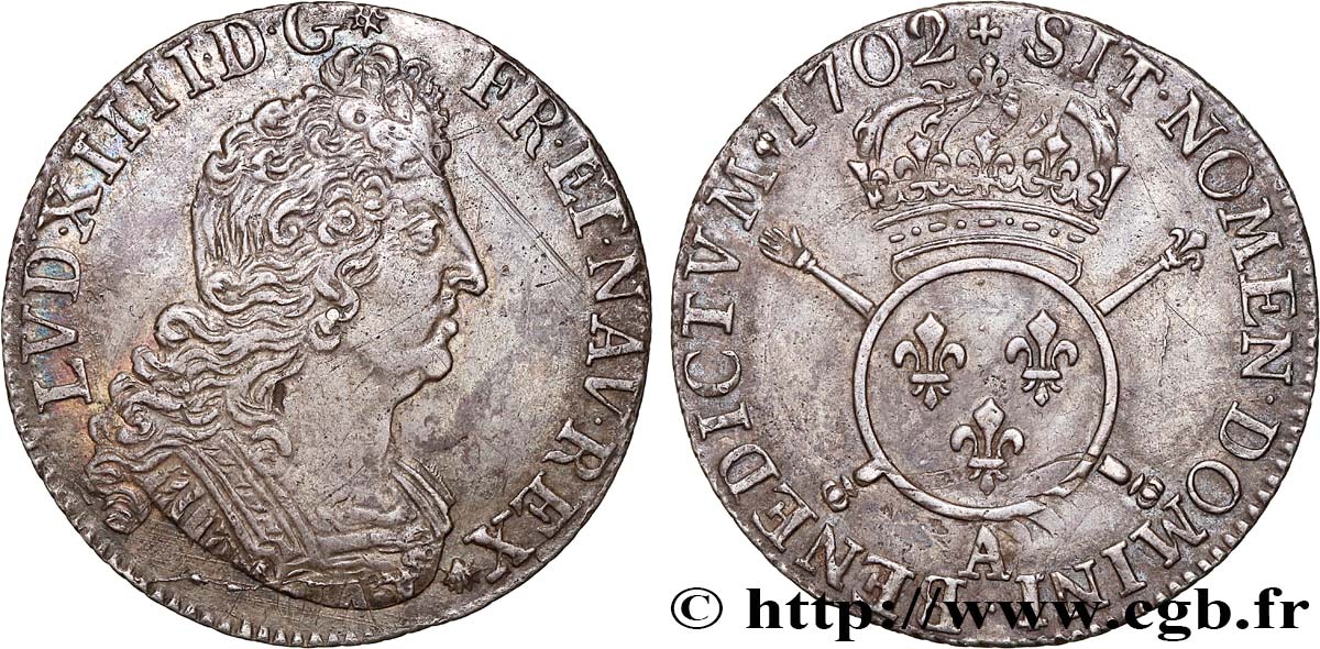 LOUIS XIV  THE SUN KING  Quart d écu aux insignes 1702 Paris EBC