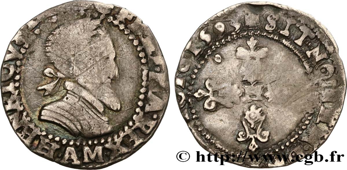 HENRI IV LE GRAND Quart de franc, type de Melun 1593 Melun TB+/B+