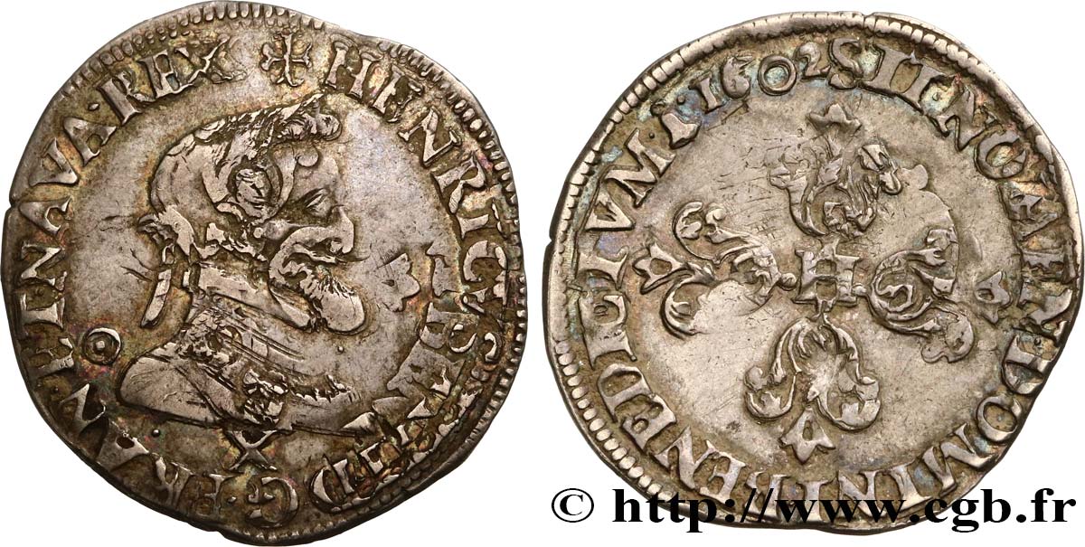 HENRY IV Quart de franc 1602 Amiens XF/AU