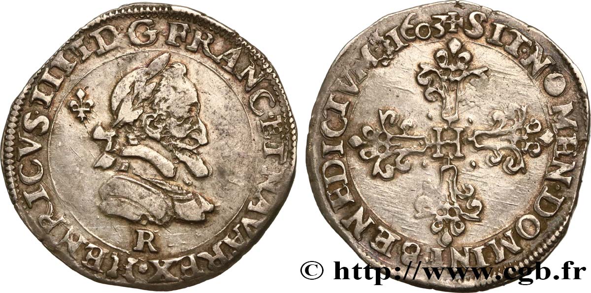 HENRY IV Demi-franc, type de Villeneuve au lis 1603 Saint-André de Villeneuve-lès-Avignon SS/fVZ