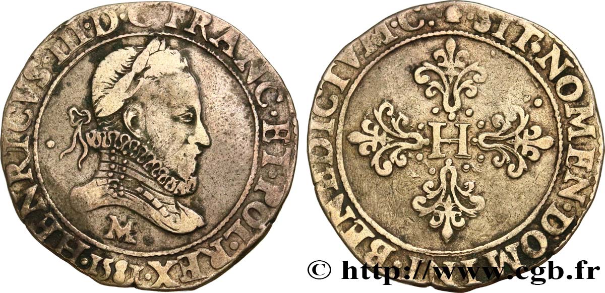HENRY III Franc au col fraisé 1581 Toulouse q.BB