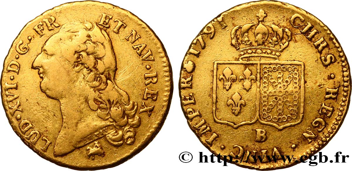 LOUIS XVI Double louis d’or aux écus accolés 1791 Rouen q.BB/MB