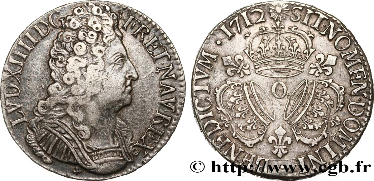 LOUIS XIV  THE SUN KING  Écu aux trois couronnes 1712 Riom MBC