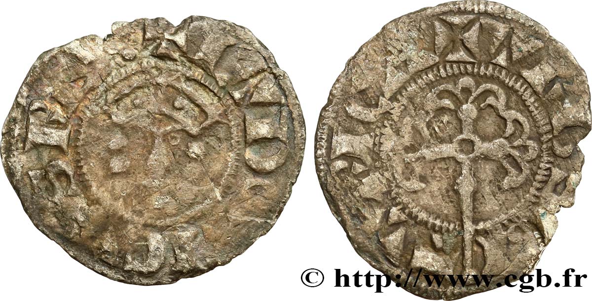 LUIS VII  THE YOUNG  Denier  n.d. Bourges BC+