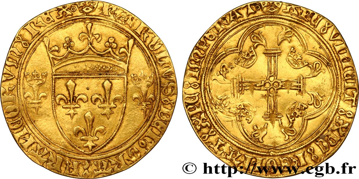 CHARLES VII  THE WELL SERVED  Écu d or à la couronne ou écu neuf 18/05/1450 Rouen XF
