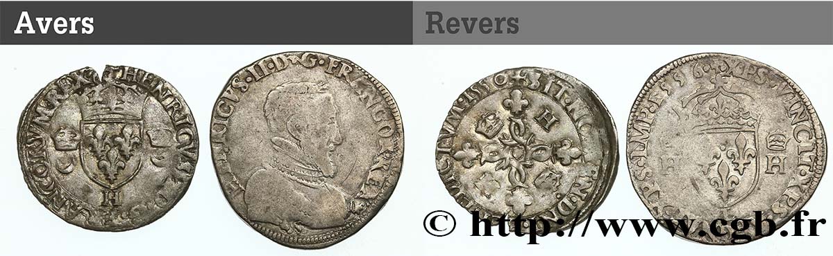 HENRY II Lot de 2 monnaies royales n.d. Ateliers divers F