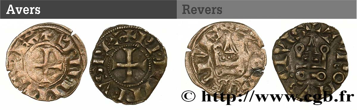 PHILIP III  THE BOLD  AND PHILIP IV  THE FAIR  Obole tournois à l O rond, lot de 2 ex. n.d. s.l. VF
