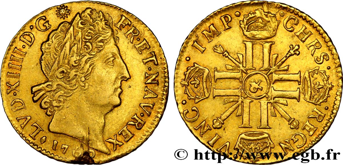 LOUIS XIV  THE SUN KING  Louis d’or aux huit L et aux insignes 1700 Aix-en-Provence SPL/q.SPL