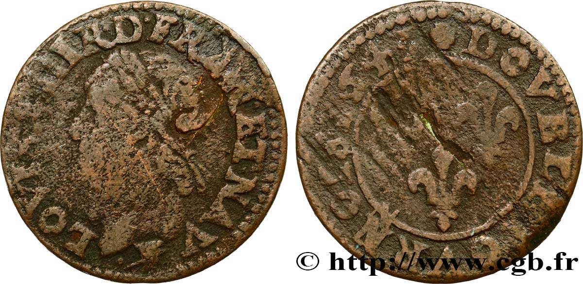 LOUIS XIII LE JUSTE Double tournois, type de Warin 1643 Feurs B