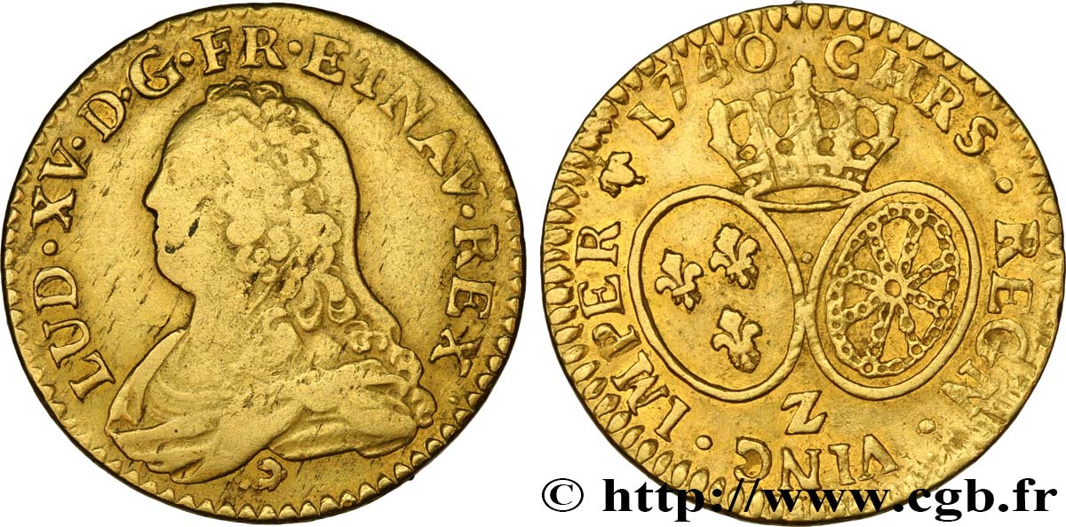 LOUIS XV DIT LE BIEN AIMÉ Louis d or aux écus ovales, buste habillé 1740 Grenoble TB+/TTB