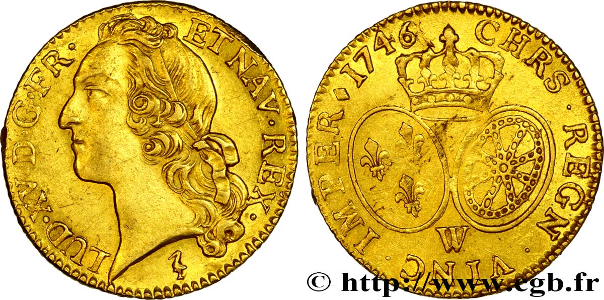 LOUIS XV  THE WELL-BELOVED  Louis d’or aux écus ovales, tête ceinte d’un bandeau 1746 Lille SPL/q.SPL