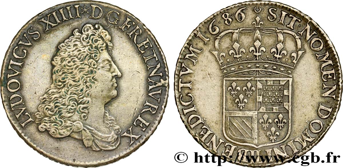 LOUIS XIV  THE SUN KING  Écu de Flandre dit “au buste âgé” 1686 Lille q.SPL/SPL