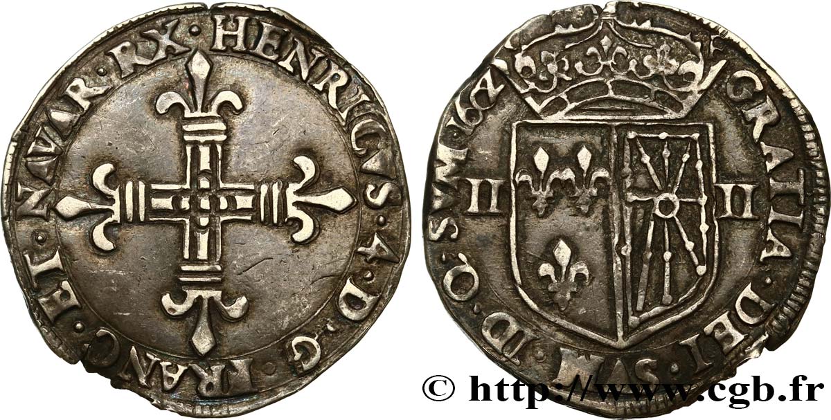HENRY IV Quart d écu de Navarre 1602 Saint-Palais BB