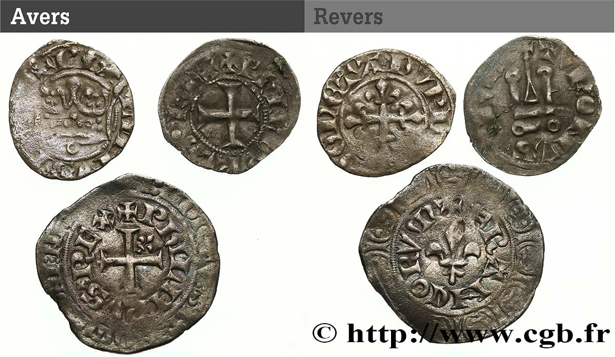 PHILIP VI OF VALOIS Lot de 3 monnaies royales n.d. Ateliers divers VF