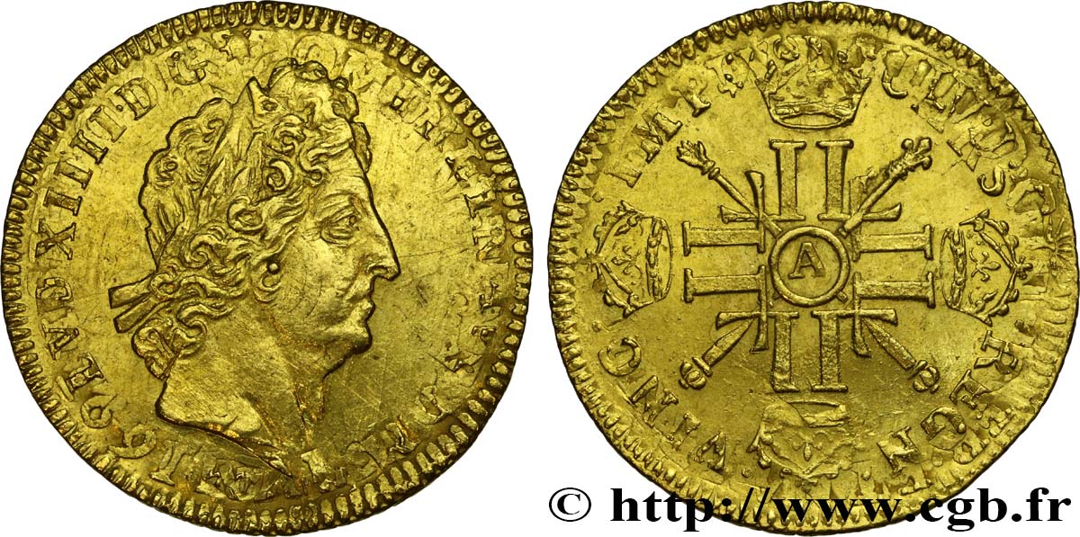 LOUIS XIV  THE SUN KING  Louis d’or aux huit L et aux insignes 170[?] Paris XF