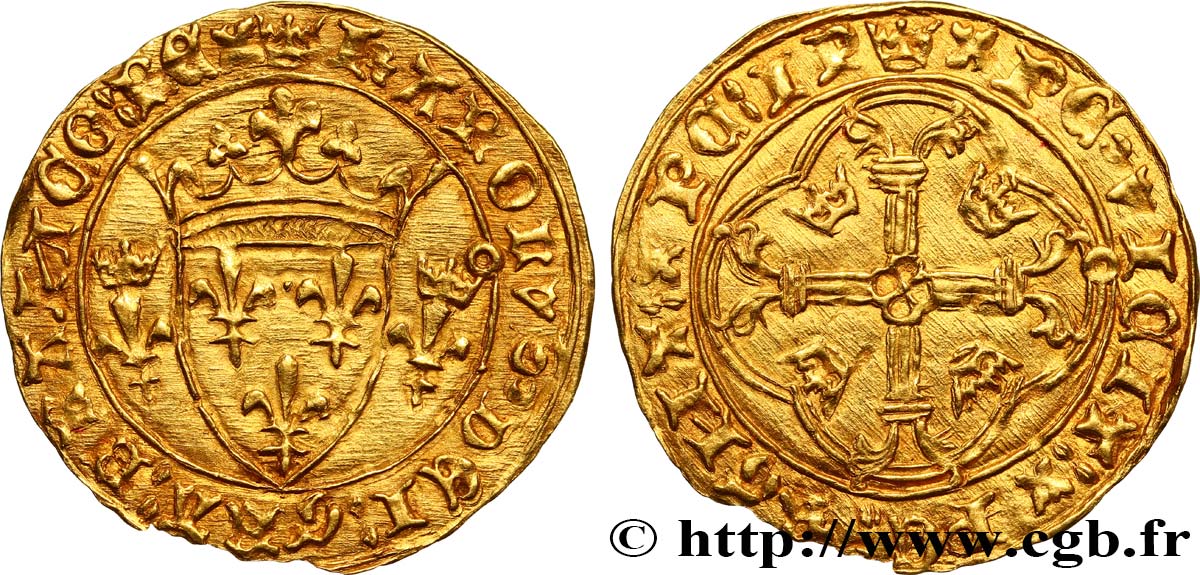 CHARLES VII  THE WELL SERVED  Écu d or à la couronne ou écu neuf 18/05/1450 Toulouse MBC+
