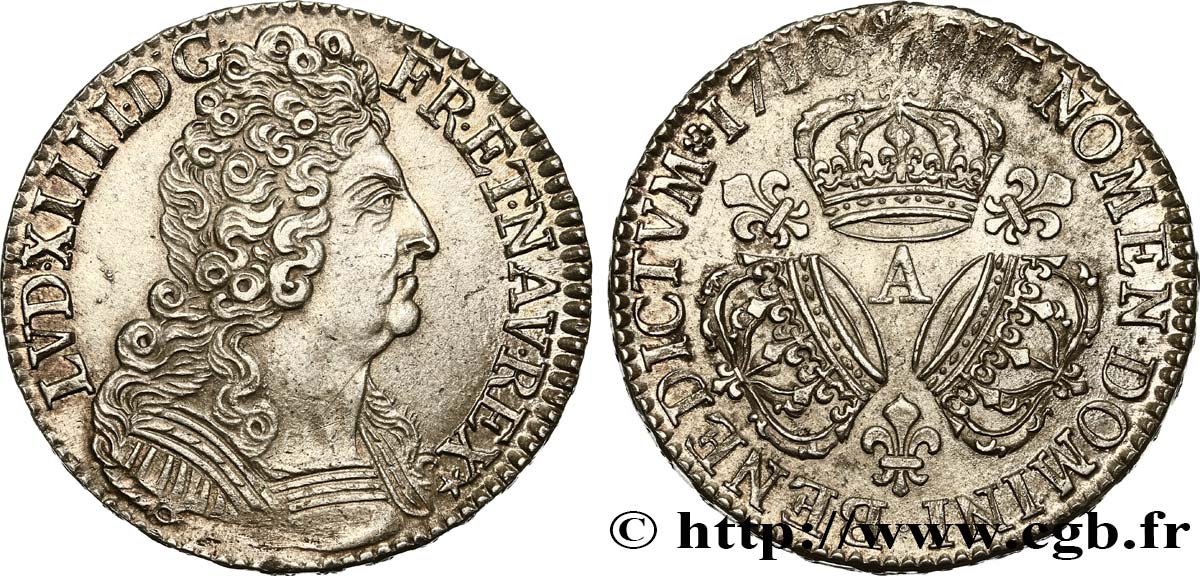 LOUIS XIV  THE SUN KING  Demi-écu aux trois couronnes 1710 Paris SPL/MS
