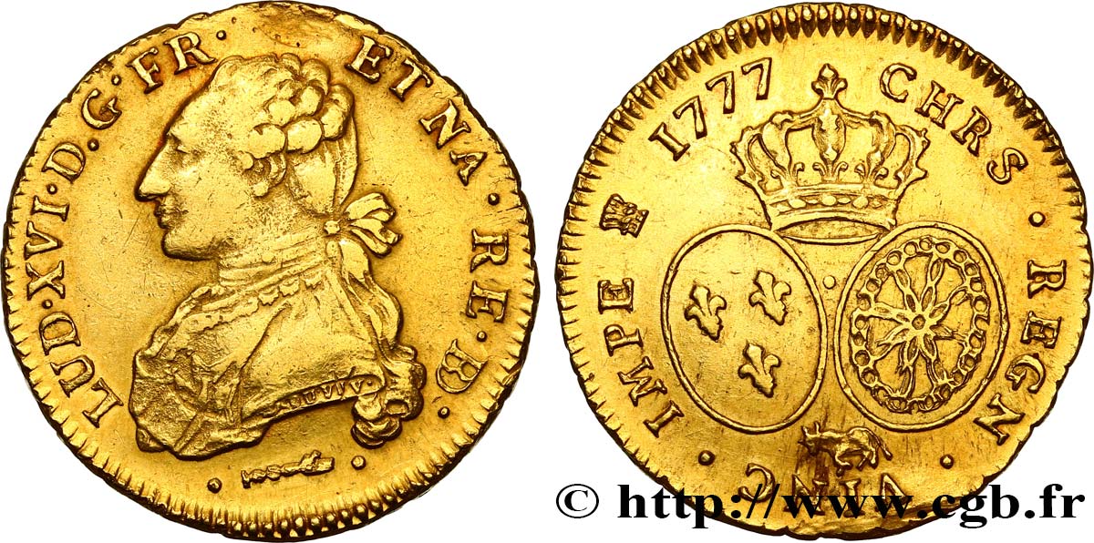 LOUIS XVI Double louis d’or aux écus ovales 1777 Pau fVZ