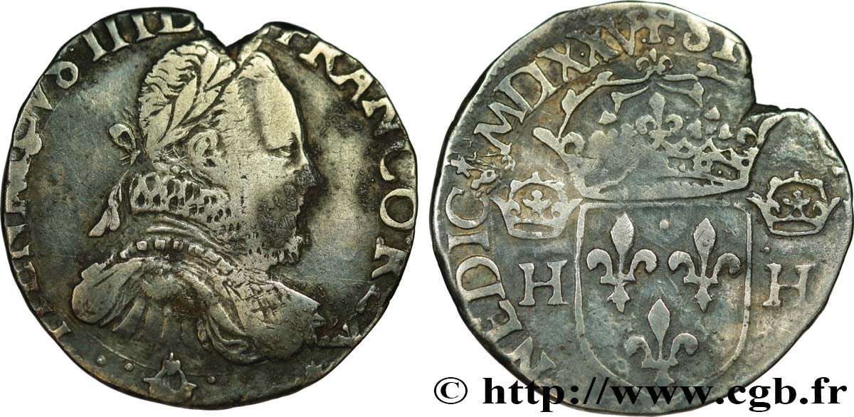 HENRY III Demi-teston, 4e type, col fraisé, sans le titre de roi de Pologne 1575 Bordeaux BC