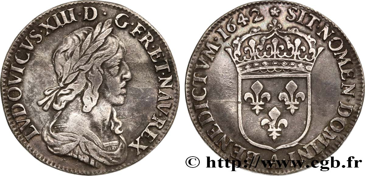 LOUIS XIII LE JUSTE Quart d écu, buste drapé et cuirassé (2e buste de Jean Warin) 1642 Paris, Monnaie de Matignon TTB